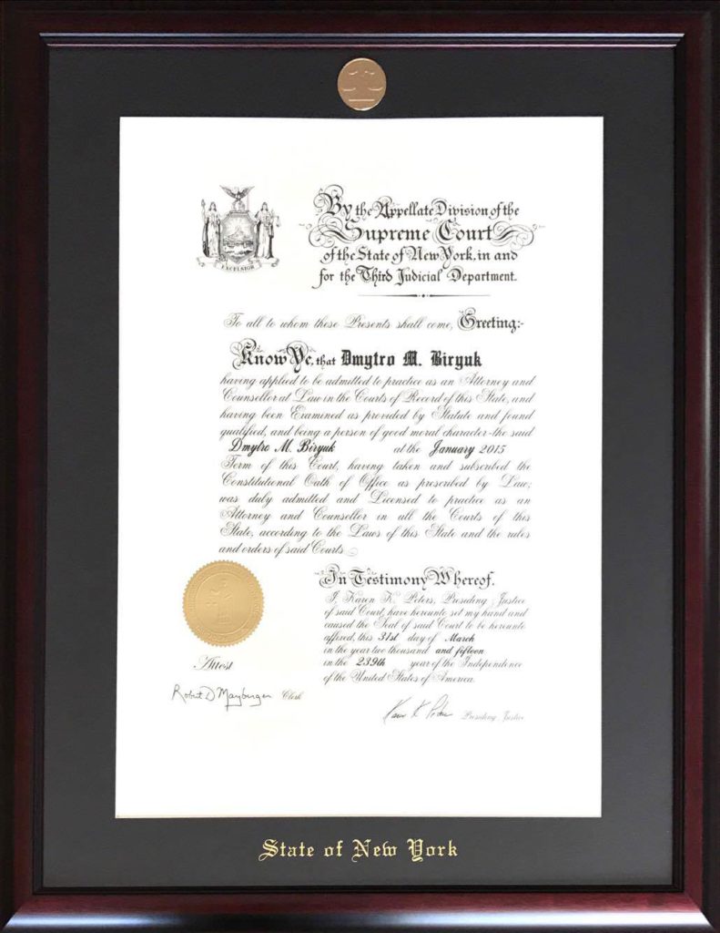 Photo of New York State Bar License