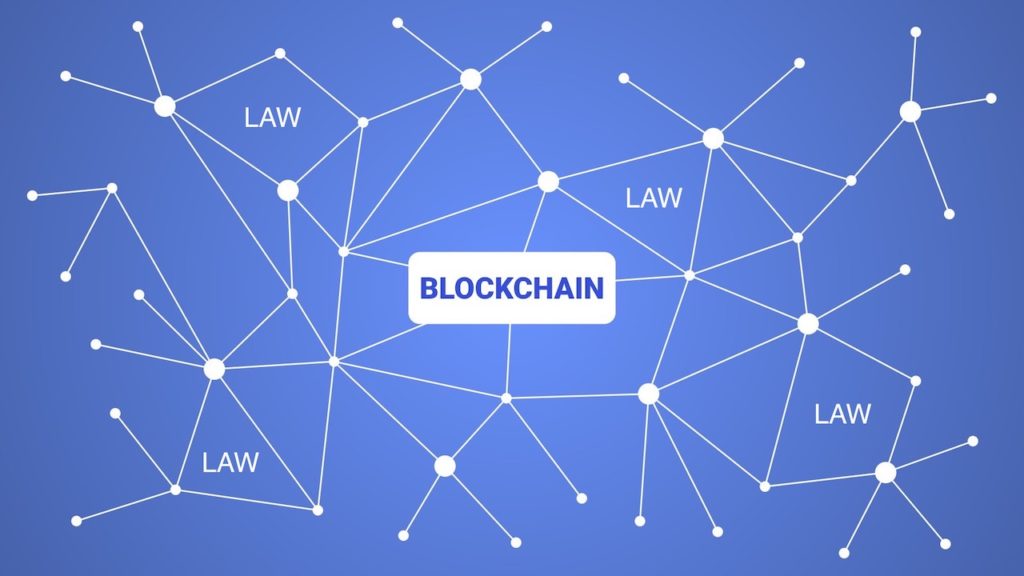 Image of blockchain technology tied to law