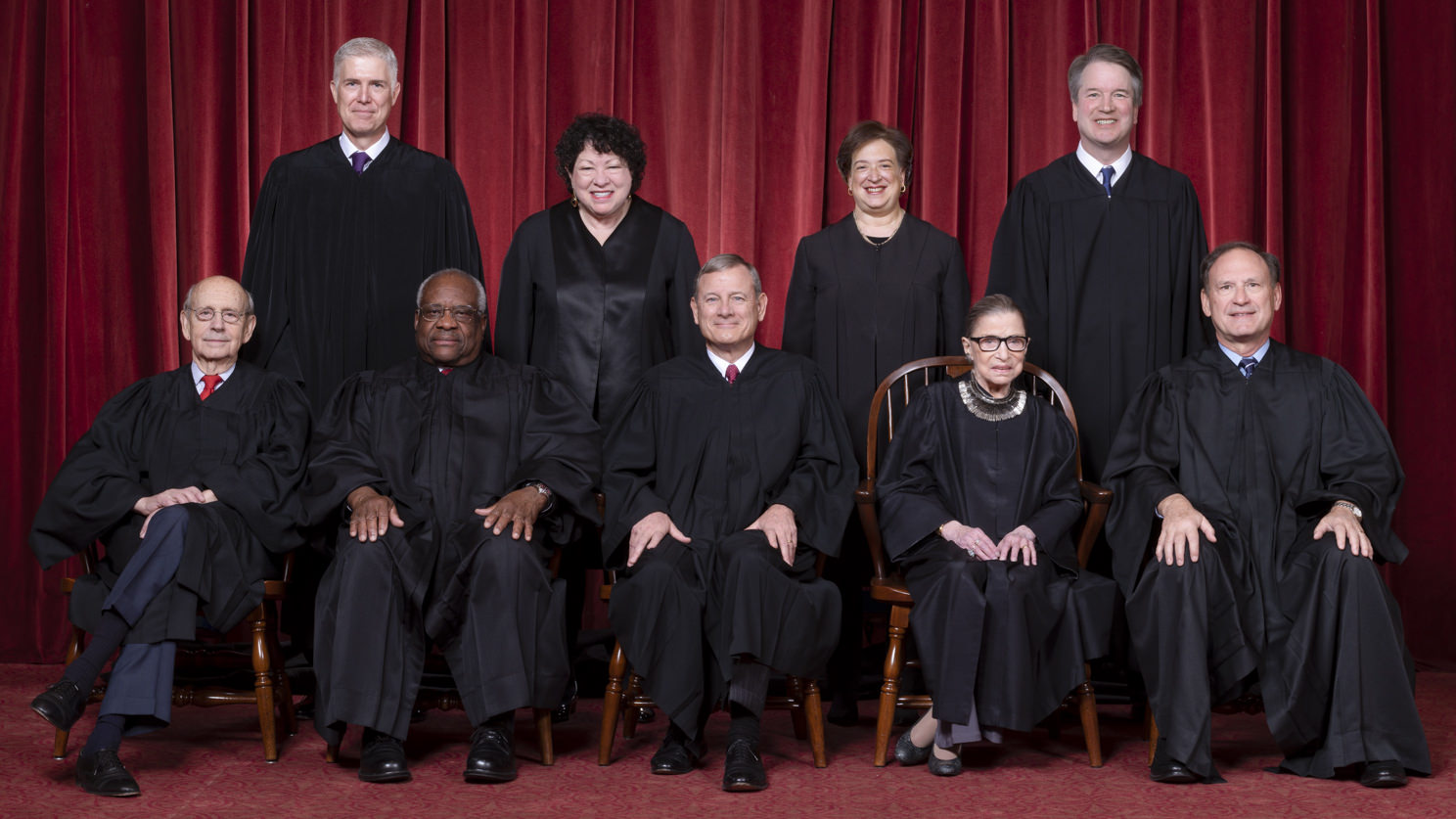 Photo of the US Supreme Court Justices composed 10/06/2018–09/18/2020
